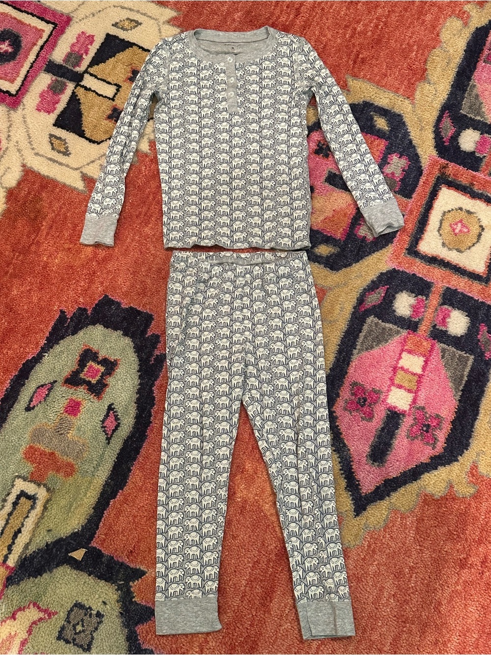 Roller Rabbit Grey and White Elephant-Print Kids Pajama Set